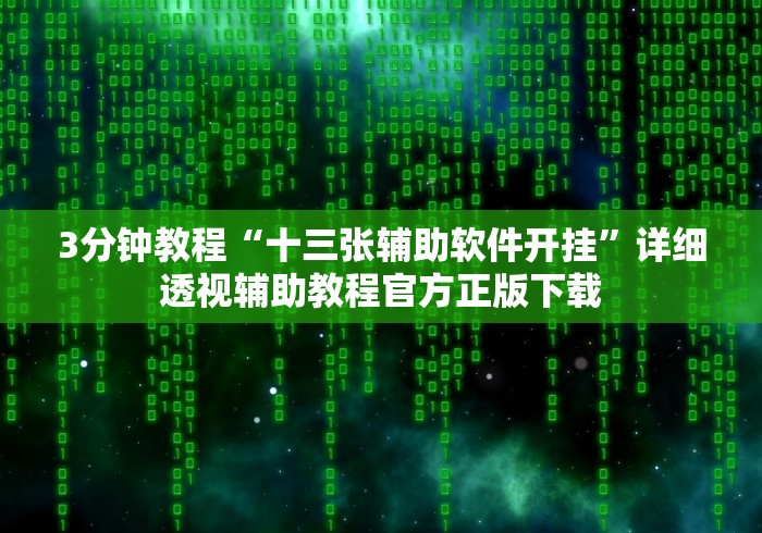 3分钟教程“十三张辅助软件开挂”详细透视辅助教程官方正版下载