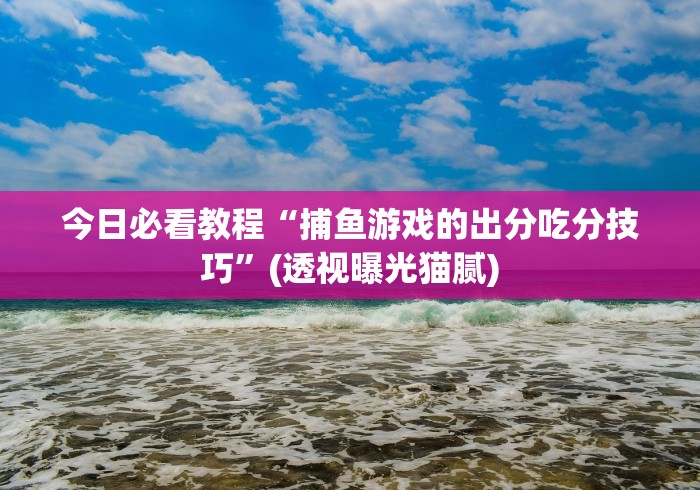 今日必看教程“捕鱼游戏的出分吃分技巧”(透视曝光猫腻)